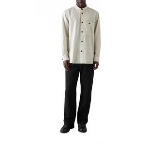 NEW TOAST stripe grandad shirt in ecru/charcoal
